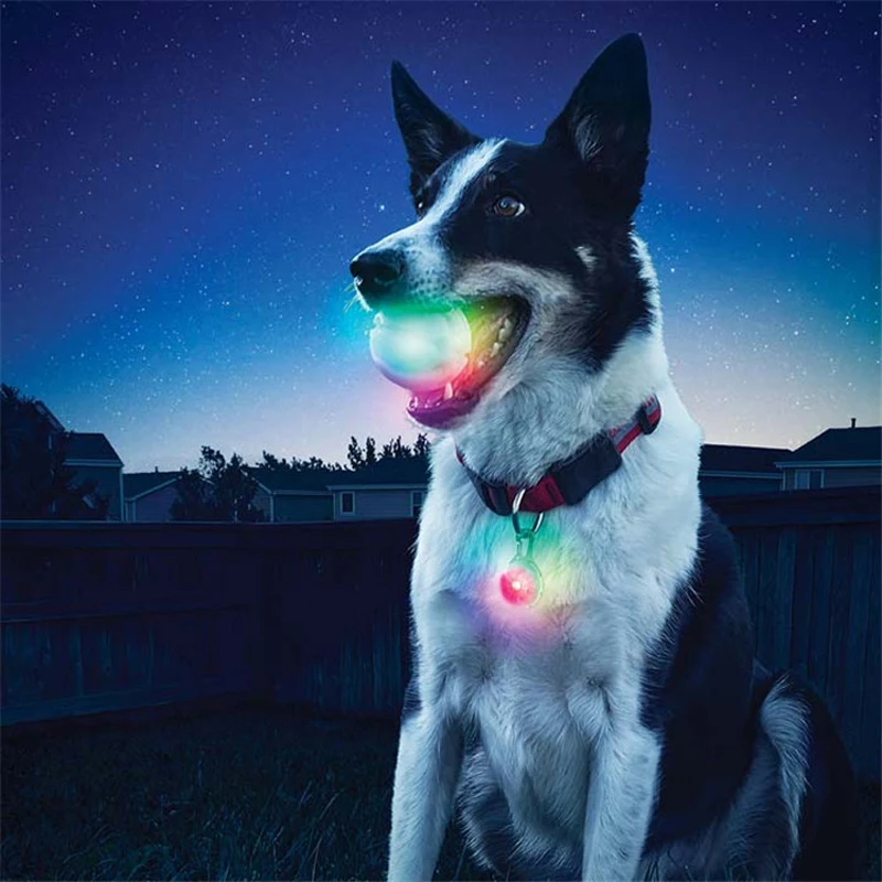 Funny Pet Bite Ball Toys LED Glowing Ball Dog Training Toys Nighttime Playing Interactive Toys For Puppy Pet Anti-lost Balls