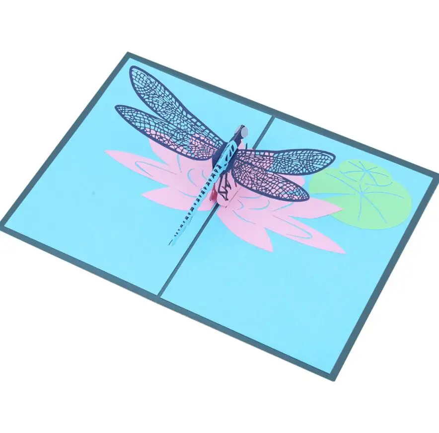 

10pcs Handmade Kirigami Origami Dragonfly Lotus 3D Pop UP Greeting Cards Invitation card For Wedding Birthday Party Gift