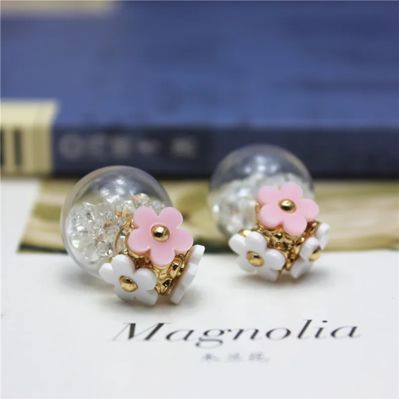 New summer style design fashion brand jewelry metal flower earrings for women glass beads crystal  stud earrings