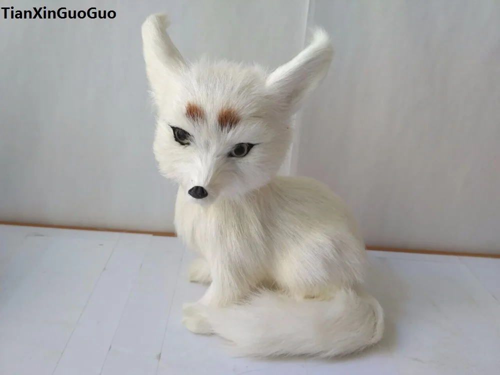 

white fox hard model polyethylene&furs about 11x15cm squatting fox prop home decoration gift s1722