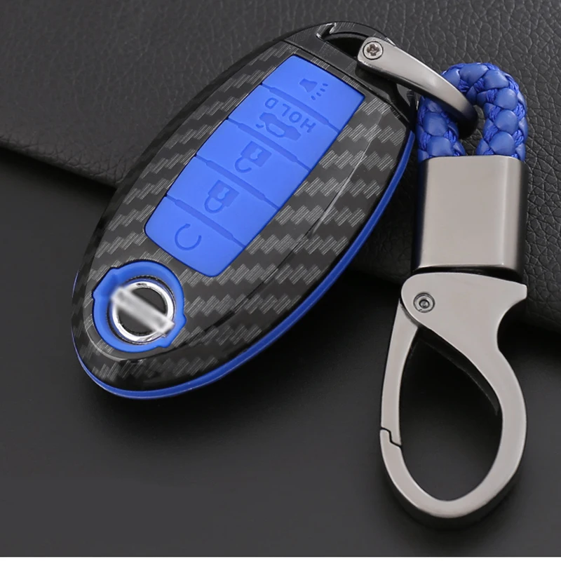 ABS Carbon Fiber Shell+Silicone Cover Remote Key Holder Fob Case&KeyChain For Nissan Patrol 2018