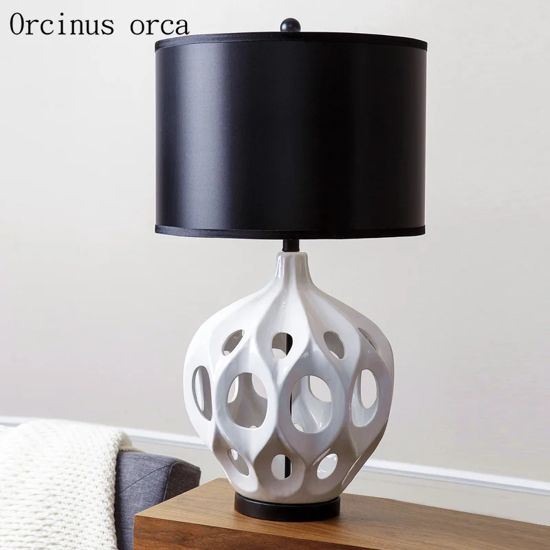 

Nordic modern simple hollow ceramic desk lamp bedroom bedside lamp American retro creative personality LED desk lamp