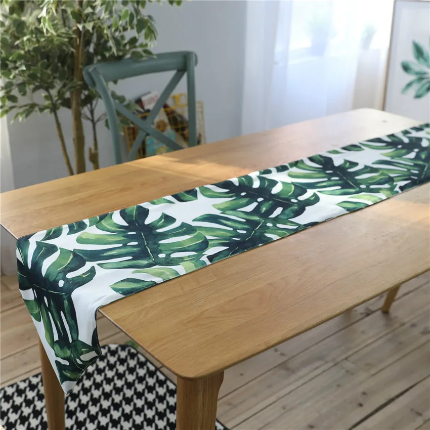 

European Leaves Table Flag Tea Tablecloth For TV Cabinet Dust Cover Bed Towel Wedding Party Home Decor Waterproof Table Runner