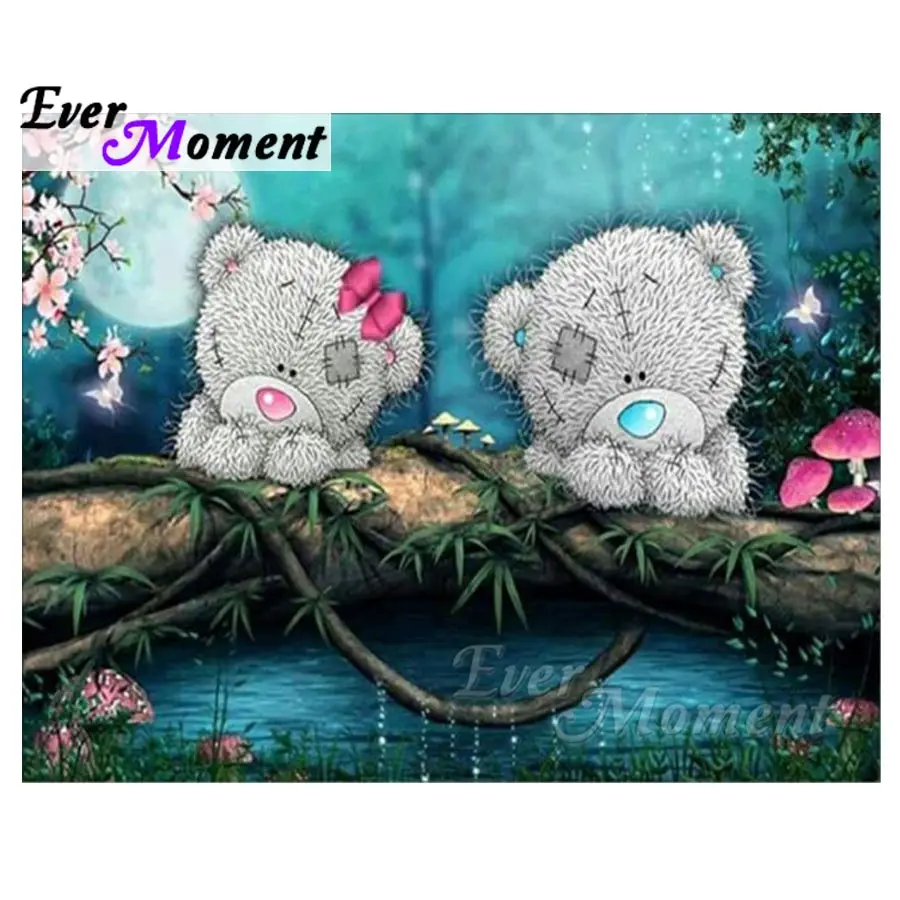 

Ever Moment 5D Diamond Embroidery Bear Lover Diamond Mosaic Full Square Drills Home Decoration Rhinestone Artwork ASF1141