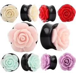 1 Pair Vintage Rose Flower Acrylic Ear Expander Gauges 8-25mm Flesh Ear Plug Tunnel 5 Mix Color Body Piercing Jewelry