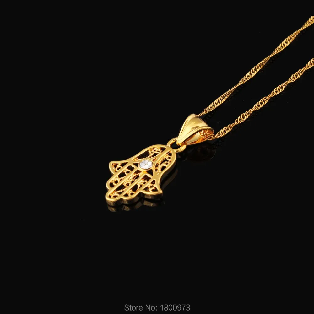 New Arrival . Gold Color Muslim Hamsa Hand of Fatima Crystal Fashion Pendant & Necklace for Women & Men, Gift & Jewelry