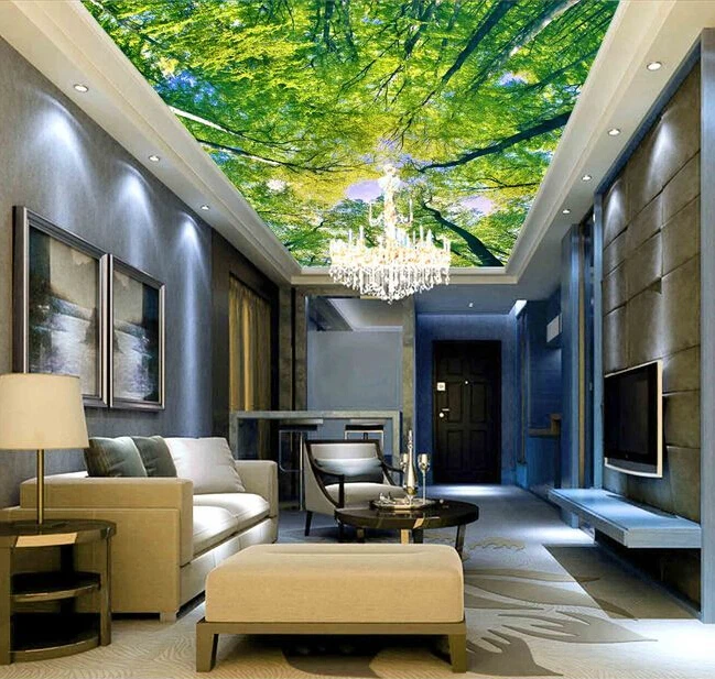 

Custom ceiling wallpaper, looking up forest murals for the living room ceiling wall waterproof wallpaper papel de parede