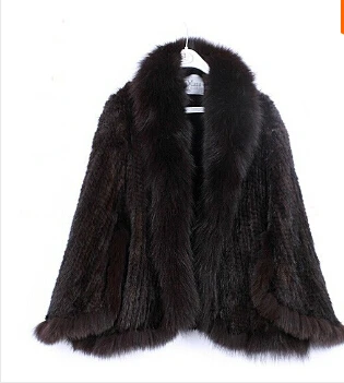 FXFURS 2020 fashion new  Winter Female Mink Fur Cape with Large Fox Fur Collar Knitted Mink Fur Shawl Women