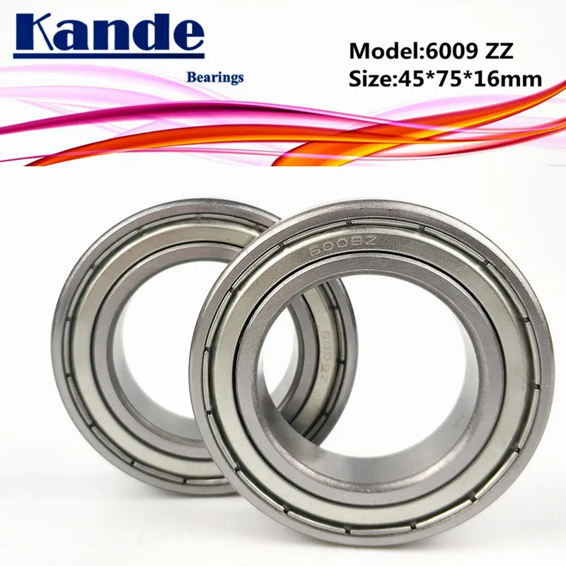 6009ZZ Bearing 2pcs ABEC-5 High quality 6009 2ZZ Single Row Deep Groove ball bearing 6009-2ZZ 45x75x16 mm Kande bearing