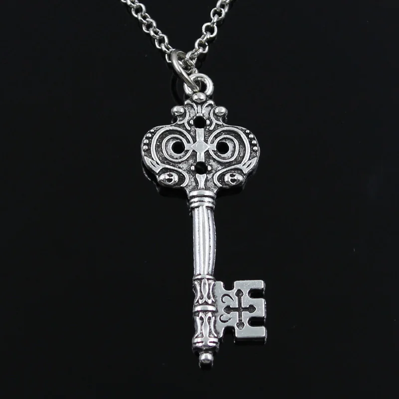 New Fashion Vintage Skeleton Key Pendants Round Cross Chain Short Long Mens Womens Silver Color  Necklace Jewelry Gift