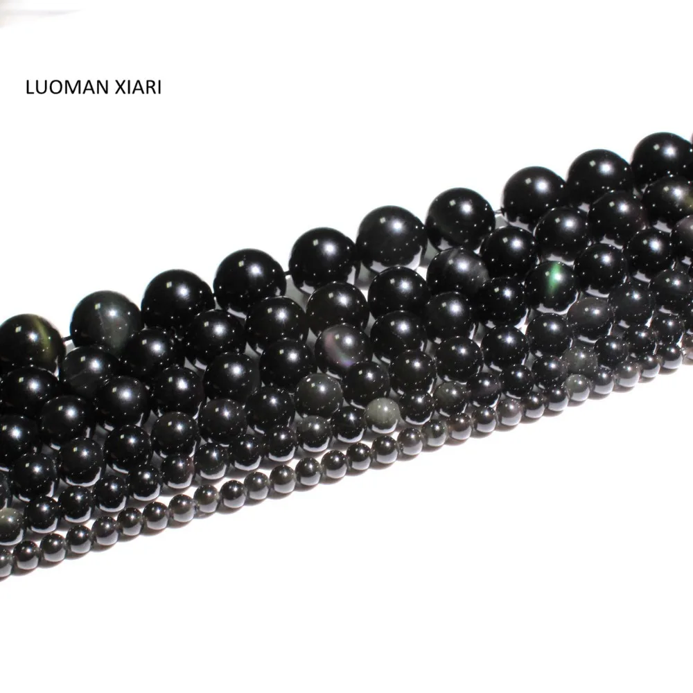 LUOMAN XIARI Round Natural Obsidian Stone Beads For Jewelry Making DIY Bracelet Necklace Material 4/ 6/8/10/12/14mm Strand 15''