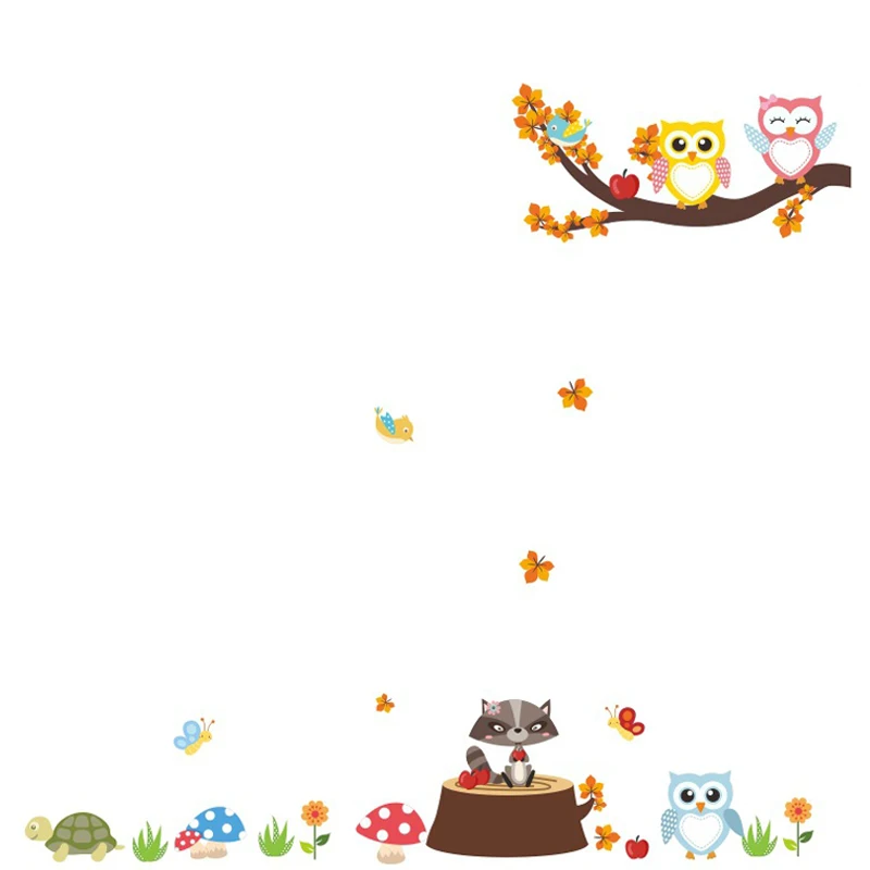 

Cartoon Owl On Tree Animals Wall Sticker For Kids Room Background Decor Mural Baby Bedroom Decals Wallpaper For Home Decoration