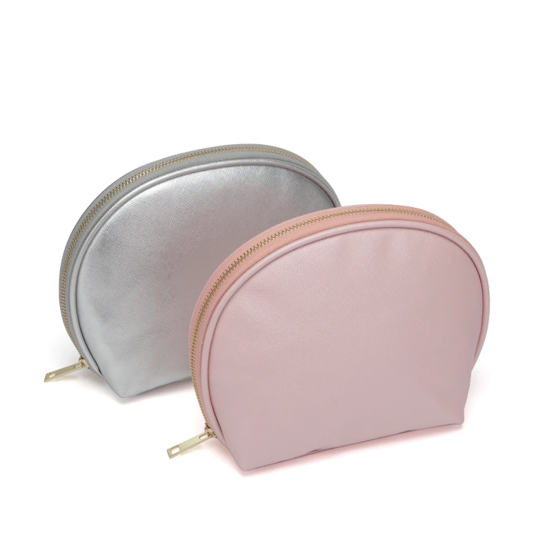 PU Leather Fashion Solid Cosmetic Makeup Bag Shell Shape Solid Zipper Pouch