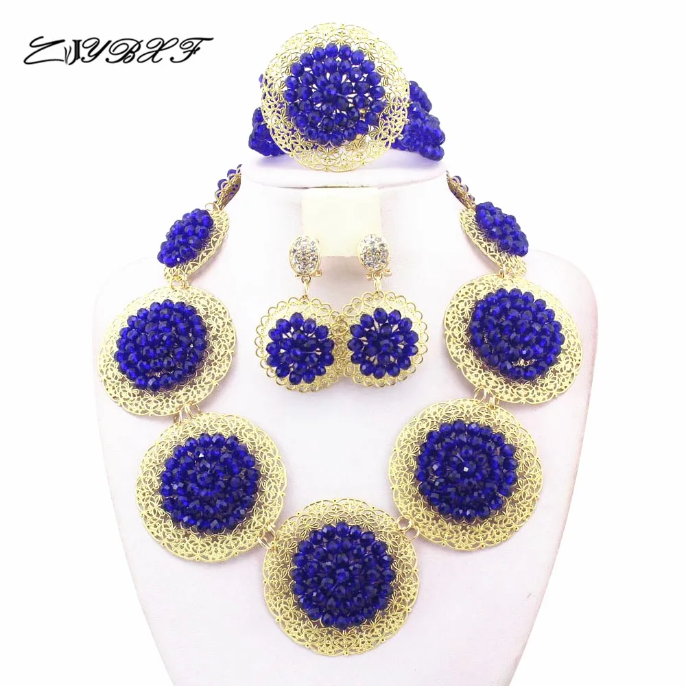 

Stylish Royal Blue Nigerian Wedding African Beads Jewelry Set Handmade Indian Dubai Bridal Necklace Sets Free Shipping HD6224