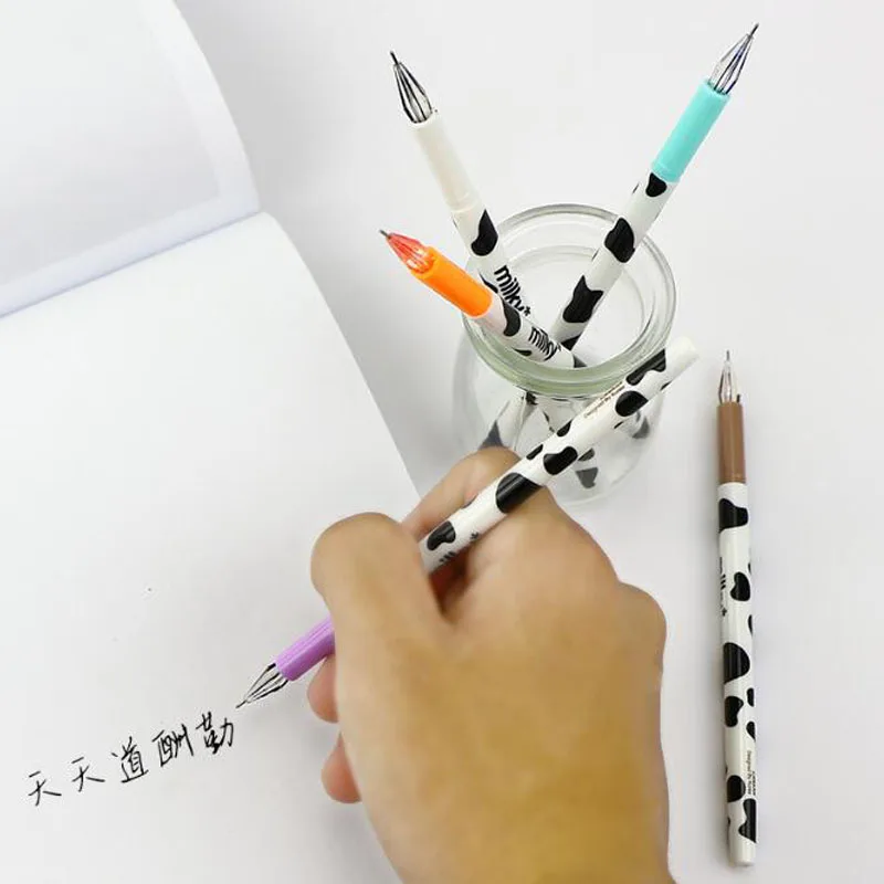 2pc Kawaii Milky Cow 12 Color Diamond Gel Pen Black Signature Pen Graffiti Painting School Supplies Stationery