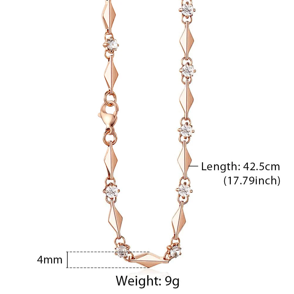 585 Rose Gold Color Necklace for Women Rhinestones Link Womens Chain Necklace Jewelry Gift for Women 4mm 45cm GN238