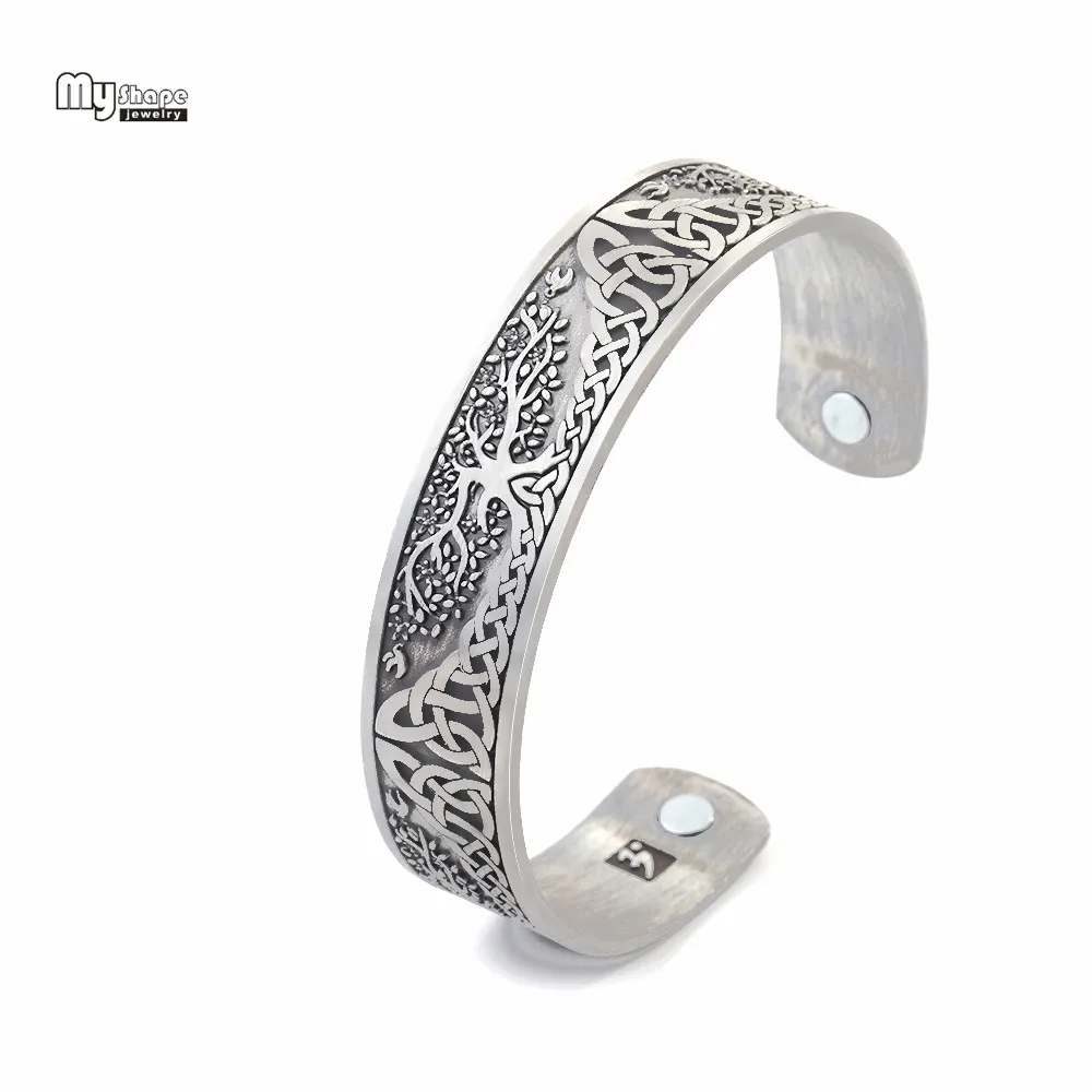 My Shape Silver Plated Wristband Magnetic Bracelets Bangles for Women Viking Open Cuff Bangle Men Tree of Life Engraved Jewelry