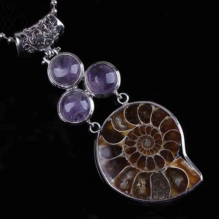 YJXP Multiple Choices Silver Plated With Mixed Colors Round Beads Unique Ammonite Reliquiae Vintage Pendants Charms Jewelry