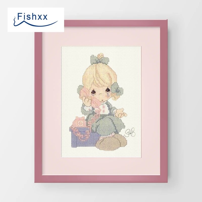 European Style Idyllic Cartoon Characters Fishxx Cross Stitch Kit H002 Call The Girl Crying DIY Embroidery