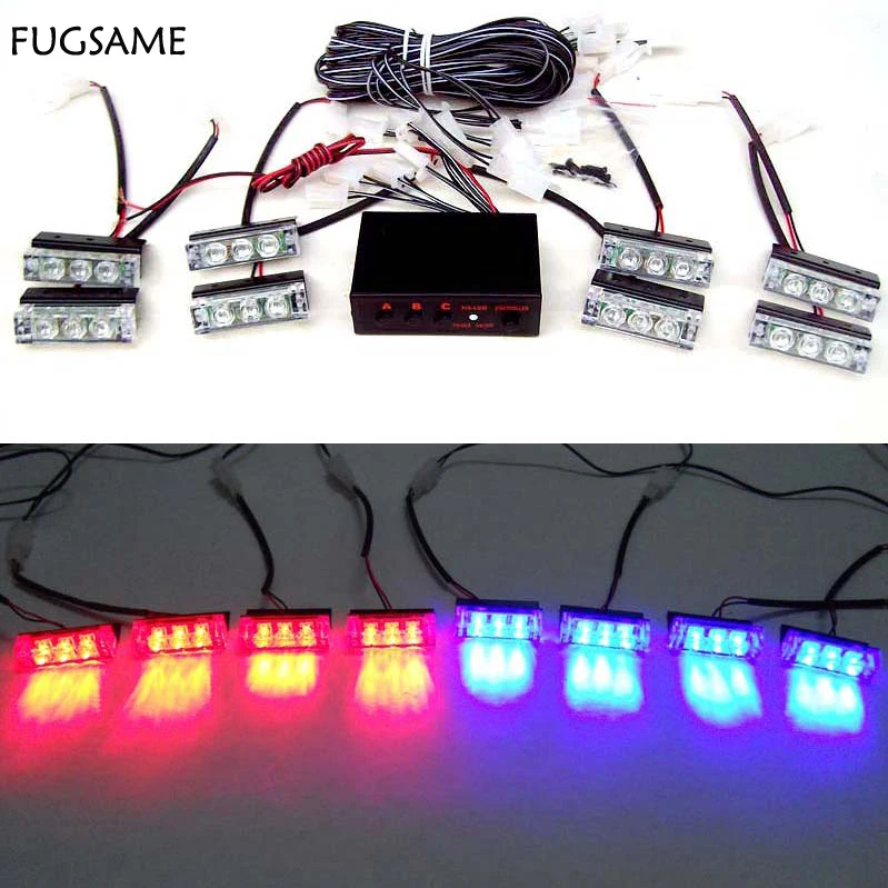 FUGSAME FREE SHIPPING 8*3 LED Tow Truck Lights  2 WHITE 2 AMBER 2 RED  2 BLUE   Emergency 3 FLASHING MODE