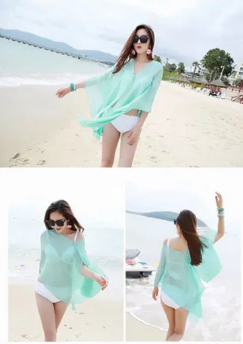 Bikini Cover Up 2019 Sexy Summer UK Chiffon Beach Solid Women Swimwear Dress