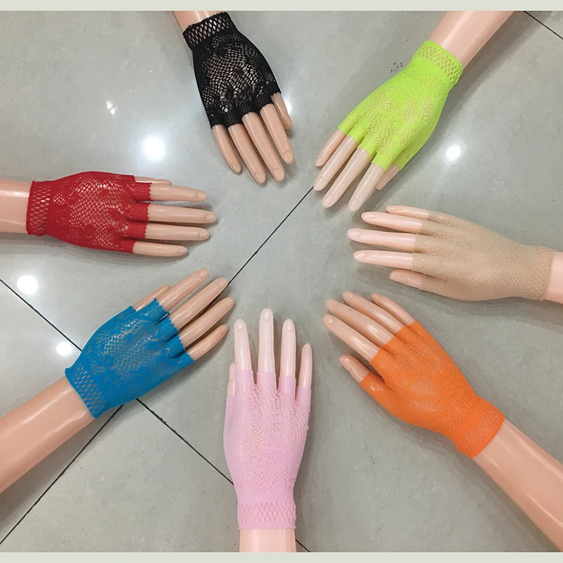 2016 7 Colors New Design Fashion Short Mesh Punk Sexy Night Club Fingerless Gloves for Women Drop Shipping Retails 610