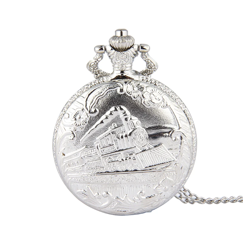 

Running Steam Train Pocket Watch Chain silver Metal Dress Casual Men Women Fob Watch Antique Fashion