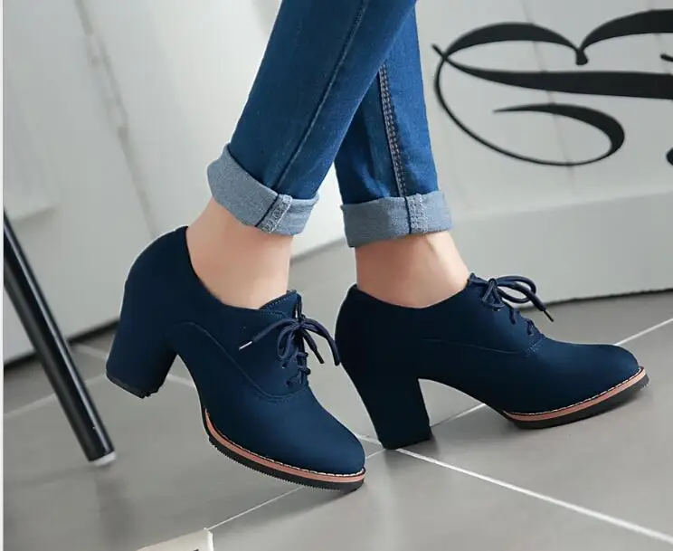 Women shoes Fashion Autumn Short Boots Female Suede Lace Up Block High Heels Ankle Boots Ladies Office Shoes