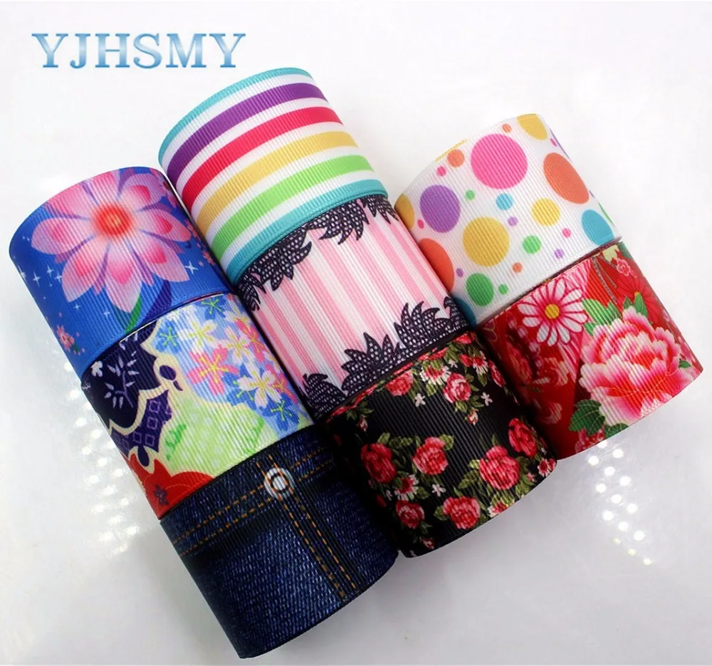 YJHSMY,C-171201-326,38 mm 5 Yards flower Printed grosgrain ribbon,clothing accessories Webbing,DIY handmade materials