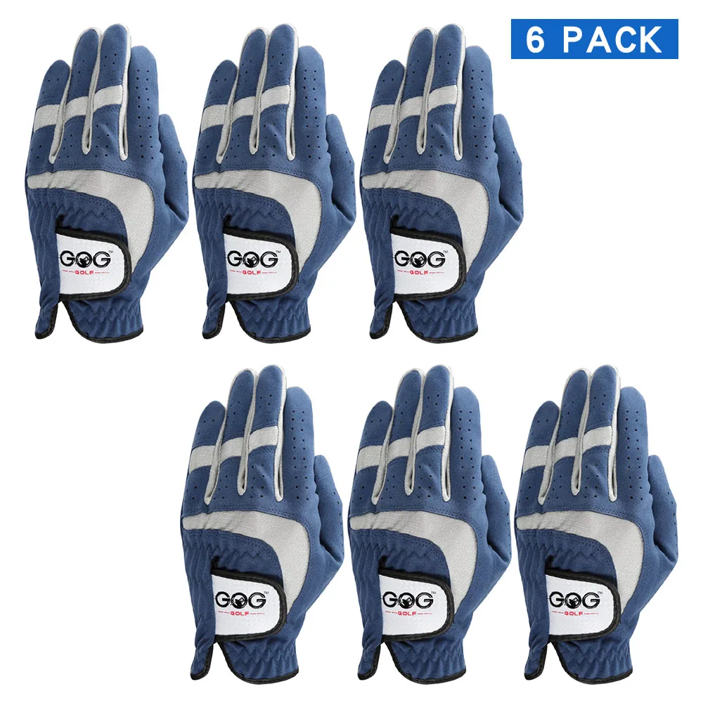 

6 Pcs Golf Gloves Men Blue Microfiber All Weather Worn on Left/Right Hands Golfer Wholesale