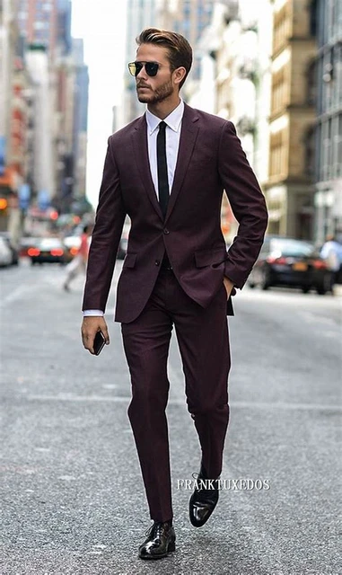 Trajes ajustados de color vino tinto para hombre trajes de boda para hombre guapo trajes de novio esmoquin para fiesta de graduacion trajes de negocios de 2 piezas chaqueta pantalon AliExpress