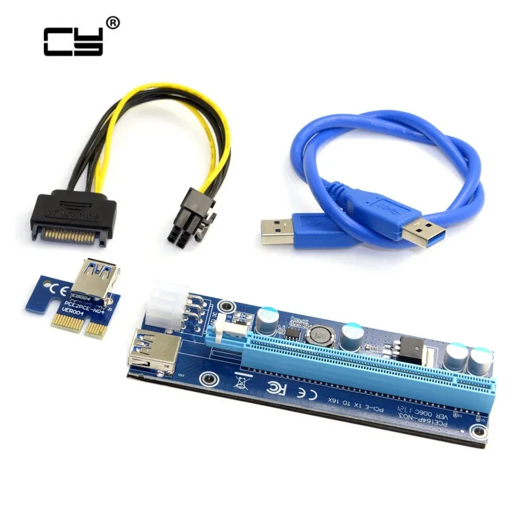 New Pcie Pci-e Pci Express Riser Card 1x To 16x GPU Usb 3.0 Extender Riser X1 X16 Card Adapter SATA 6Pin Power Cable For Miner