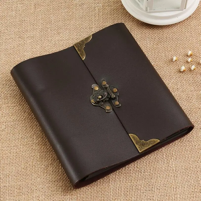 5/10/12 Inch Literary DIY retro leather photo album Paste handmade baby couple album Polaroid album with Sticker Gift Black Page