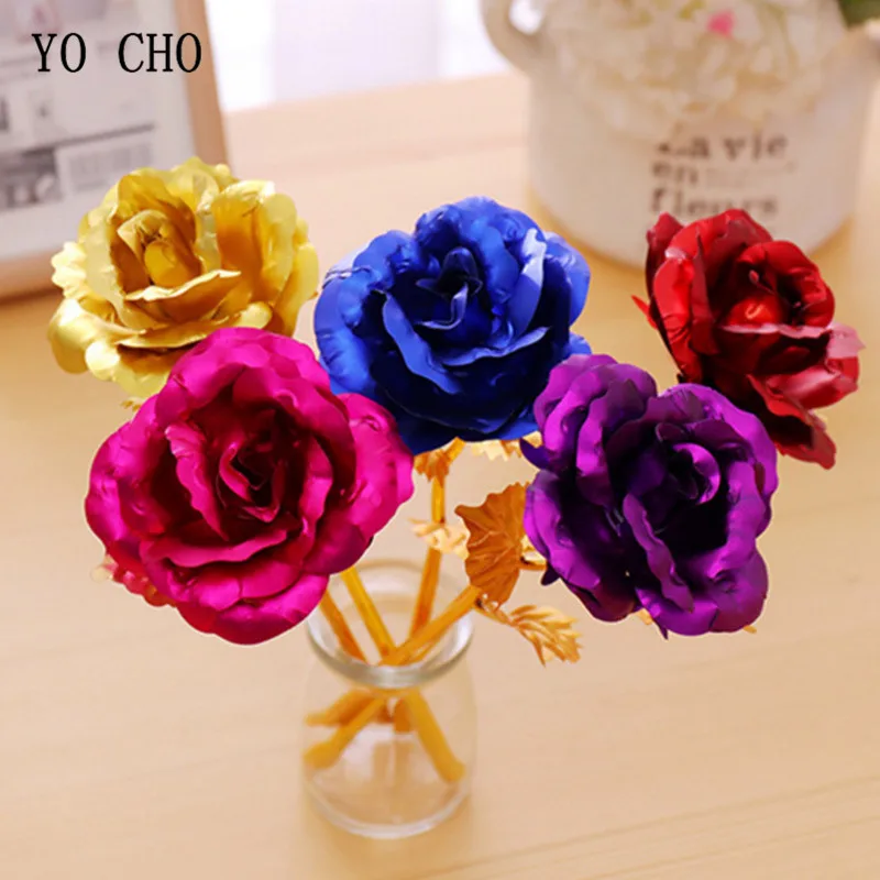 YO CHO DIY Gold Foil Rose Flower Mother\'s Day Gift Wedding Flower Home Decoration Valentine\'s Day Gift  Gold Rose for Girlfriend