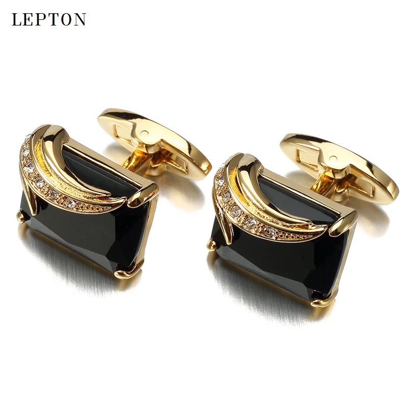 Low-key Luxury Glass Cufflinks for Mens Lepton Brand High Quality Square Crystal Cufflinks Shirt Cuff Links Relojes Gemelos