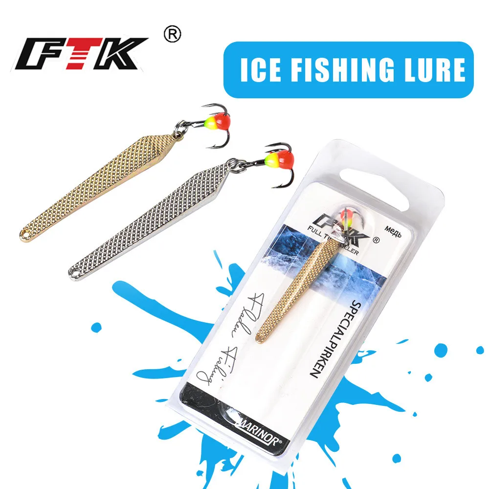 FTK 1pc Spoon Spinner Winter Ice Fishing Lure 55mm/6g Gold Silver Metal Fishing Bait Treble Hook Hard lures For Trout Pike