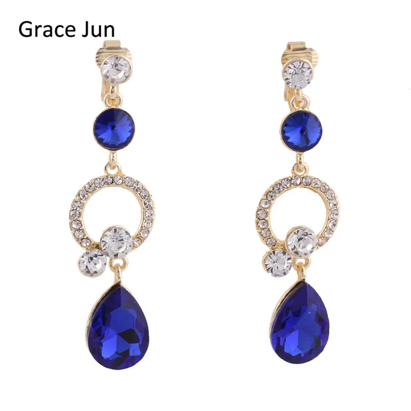 12 Colors Choose Rhinestone Crystal Hollow-out Water Drop Shape Clip on Earrings Without Piercing for Women No Ear Hole Earrings