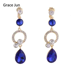 12 Colors Choose Rhinestone Crystal Hollow-out Water Drop Shape Clip on Earrings Without Piercing for Women No Ear Hole Earrings