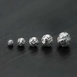 1pc 925 Sterling Silver Craft Buddhism Spacer Beads 6-14mm Round Ball Prayer Charm S925 Silver Beads DIY Jewelry Making Findings