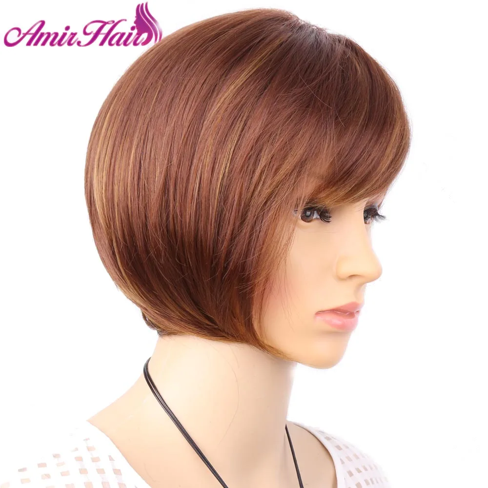 Aimr Short Bob Wigs Natural Straight Synthetic Hair Wig Cosplay Heat Resistant Blonde Brown Mixed Color Ombre Pelucas Hairpiece