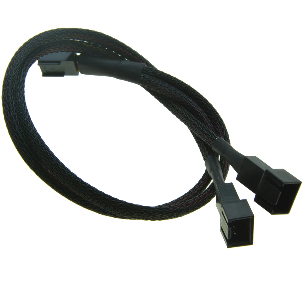 12V 3 Pin Fan PWM 1 to 2 way Power supply Extension Cable Y Splitter Port Multiplier Computer Pump Fan 24AWG wire with sleeved
