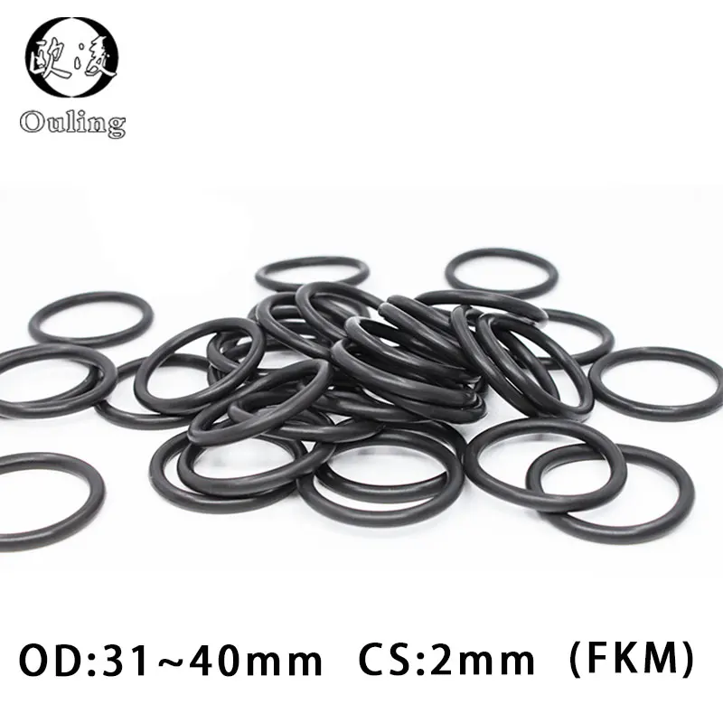 

5PCS/lot Fluorine rubber Ring Black FKM O ring Seal OD31/32/33/34/35/36/37/38/39/40*2mm Rubber O-Ring Seal Oil Ring Fuel Gaskets