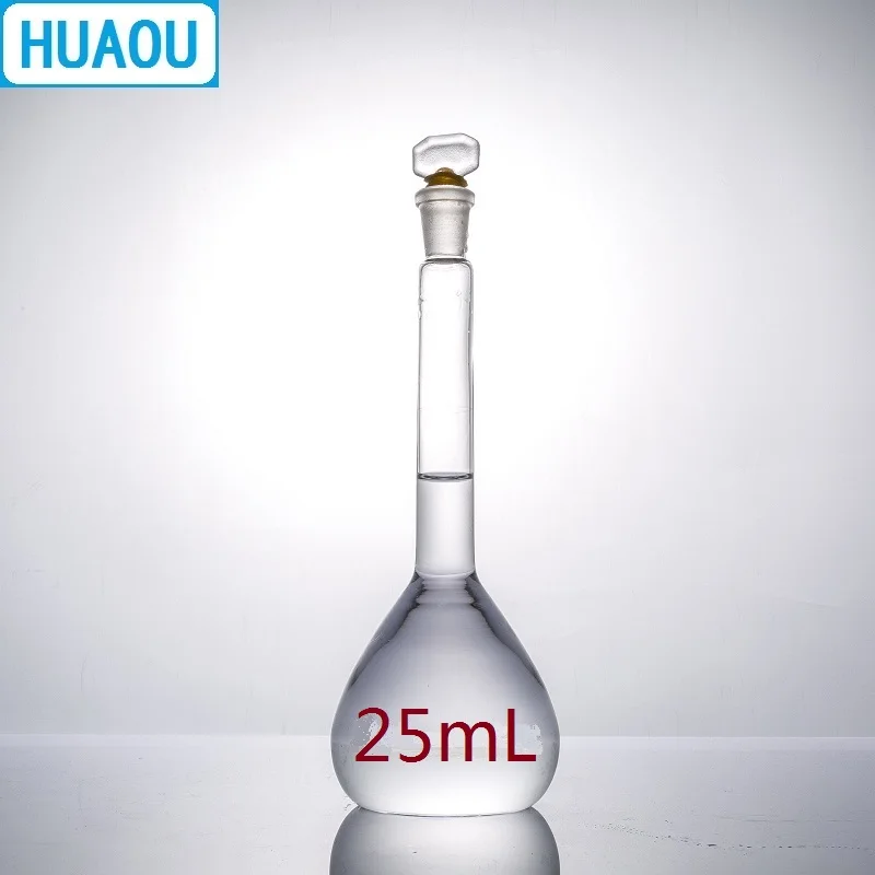 HUAOU 25mL Volumetric Flask Class A Neutral Glass with one Graduation Mark and Glass Stopper Laboratory Chemistry Equipment