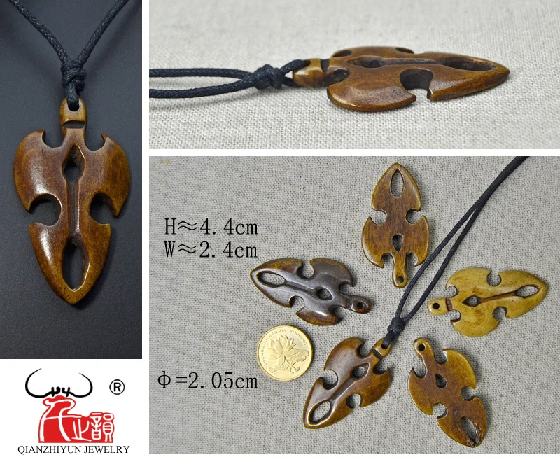 3PCS Handmade Carved Bone New Zealand Maori TOKI Fishhook Pendant Surfer Sport Style Brown Beads DIY Jewelry Accessory 44mmX24mm