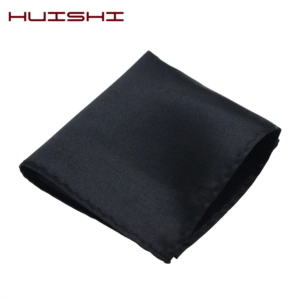 HUISHI Hot Sale Men\'s Satin Polyestery Solid Plain Suits Pocket Squares Party Handkerchief Accessories Wedding Business