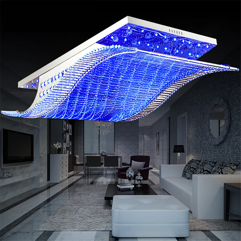 Remote Control 4Color Crystal Glass Metal Stainless Steel Modern Led Ceiling Lights Luminaire Luster Lamp Home Lighting Fixture