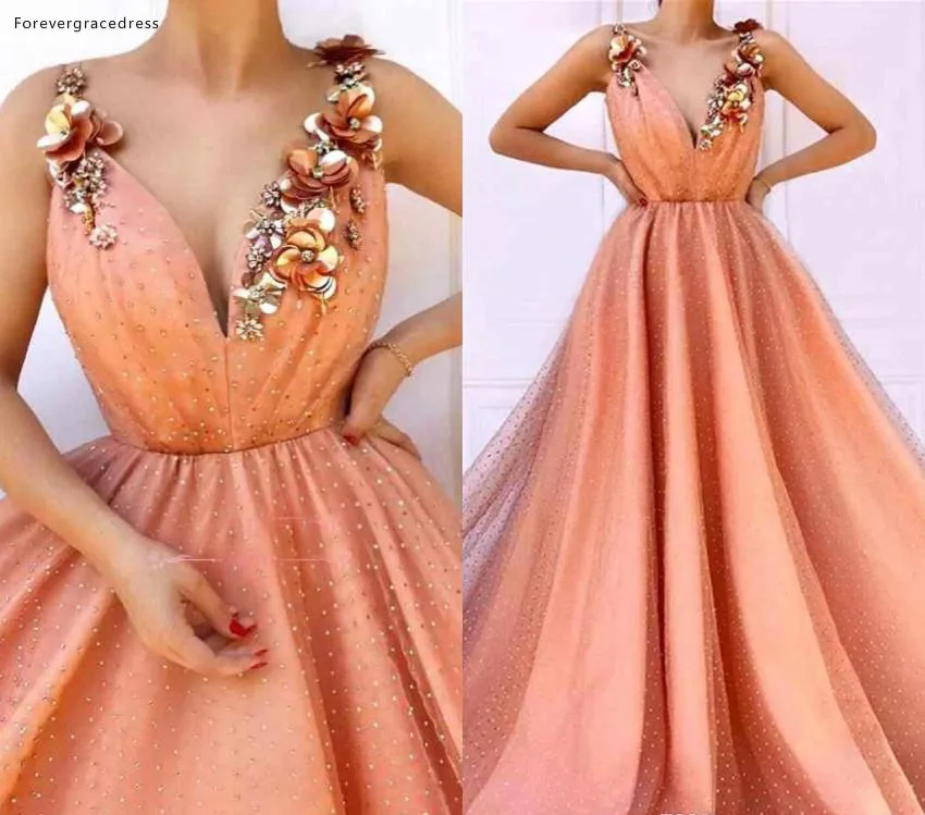 Orange Color Prom Dresses 2019 A Line V Neck Flowers Holidays Graduation Wear Evening Party Gowns Plus Size