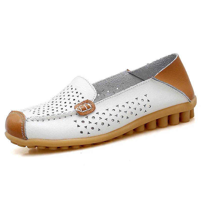 BeckyWalk New Summer Plus Size Genuine Leather Shoes Women Cutout Moccasins Spring Women Flat Shoes Casual Ballet Flats WSH2681