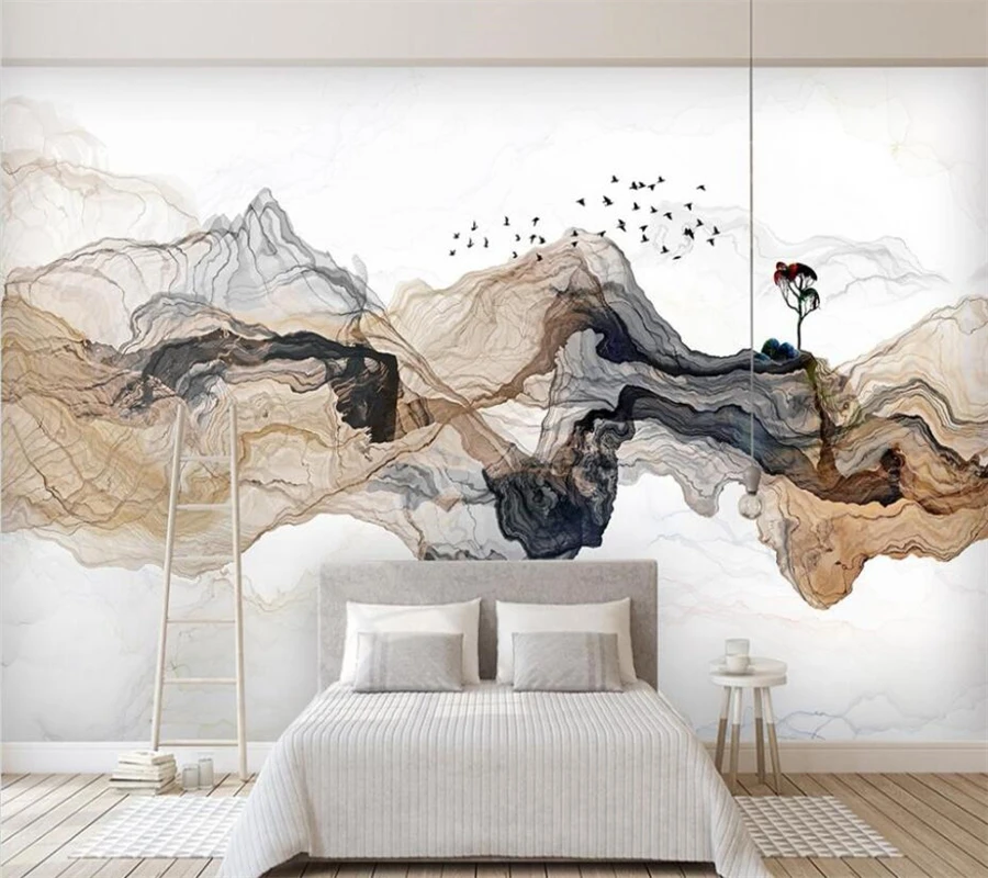 

wellyu Custom Photo Wallpaper Abstract ink landscape TV background Wall Covering Living Room Bedroom Home Decor 3D wall paper