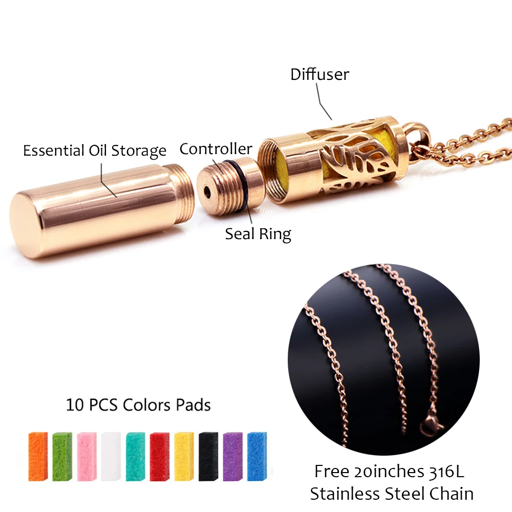 Essential Oil Diffuser Necklace 316L Stainless Steel Locket Perfume Couple Pendant Bottle Jewelry with Felt Pad